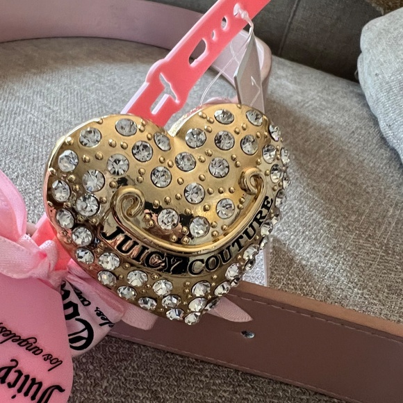 Juicy Couture Pink Faux Leather Belt Crystal Heart Buckle Coquette Cowgirl NWT - Picture 4 of 10